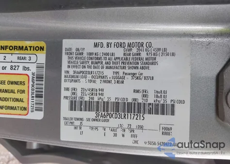 2020 Ford Fusion Sel из США, поврежденный, VIN 3FA6P0CD3LR117215